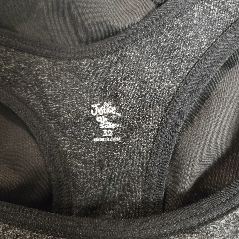 Justice Leo & Crop Top Sports Bra Lot Dance Gymnastics Cap Sleeve Bow Back Black